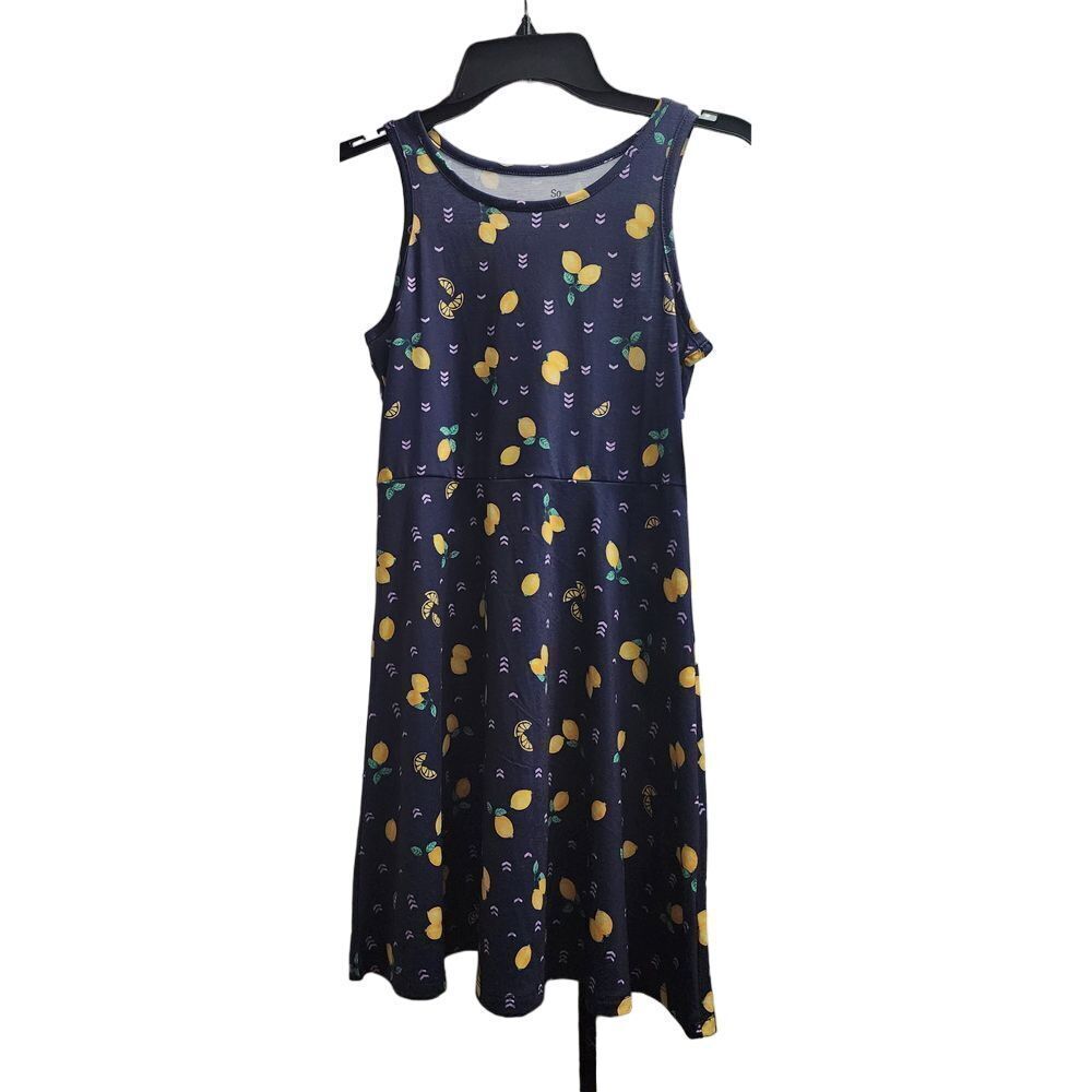 SO Navy Blue Lemon Print Tank Skater Dress Girls Sleeveless L 10/12